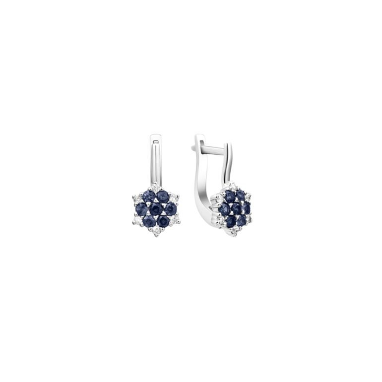 sterling silver earrings with diamonds and sapphire