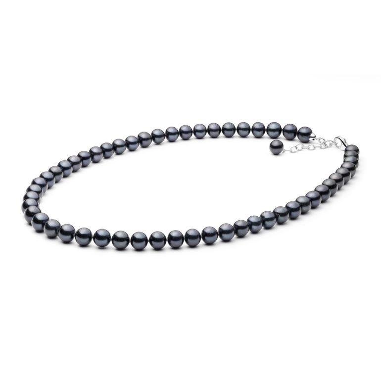 Elegantiškas sidabrinis vėrinys su juodais kultivuotais perlais