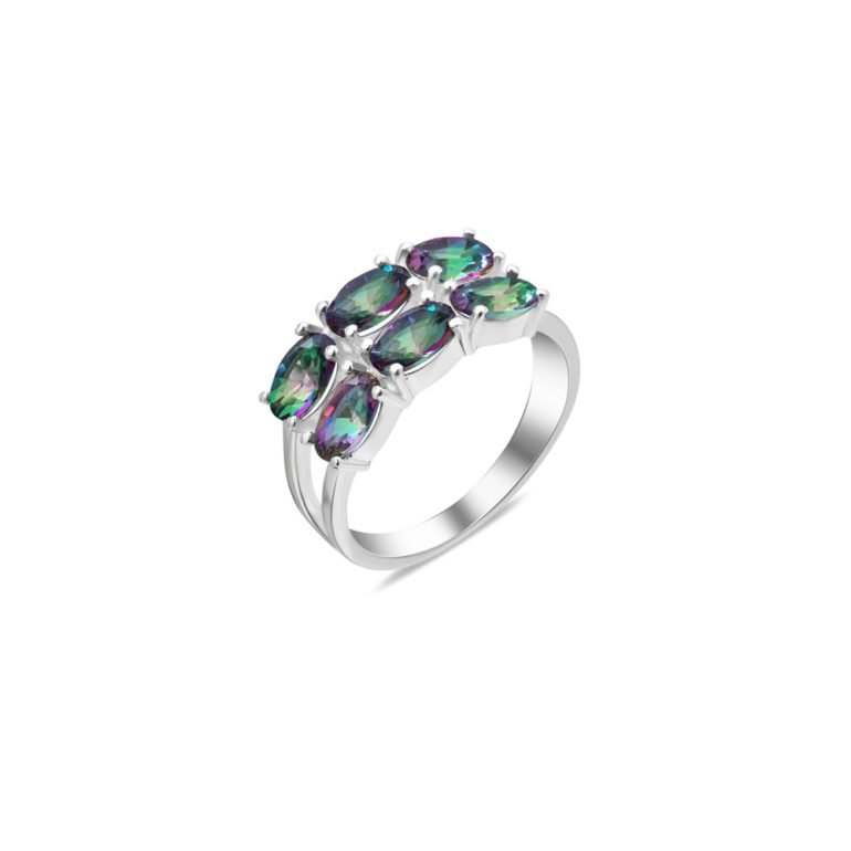 Elegantiškas spalvingas sidabrinis žiedas su mistiniu topazu