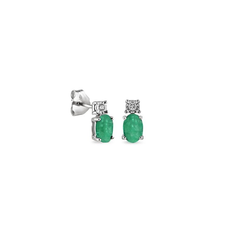 white gold earrings with emerald and diamonds