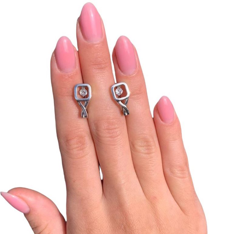 white gold earrings with fianits