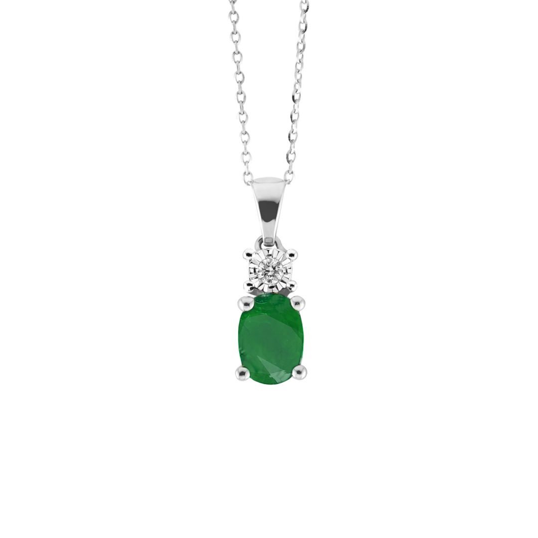white gold pendant with emerald and diamond