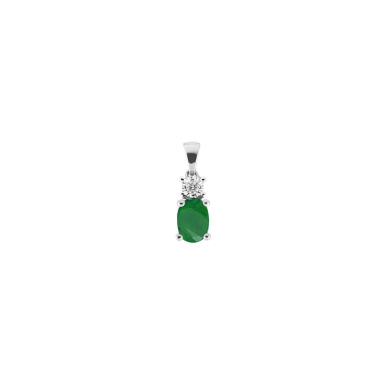 white gold pendant with emerald and diamond