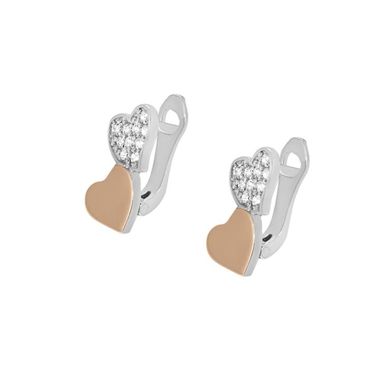 gold plated sterling silver earrings with fianits - hearts