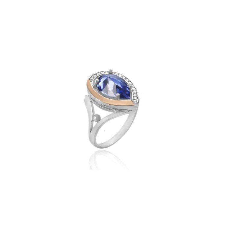 gold plated sterling silver ring with blue and white fianits
