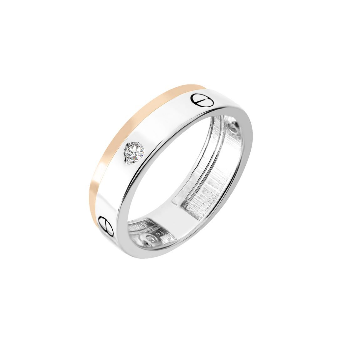 Sidabrinis vestuvinis žiedas su auksine plokštele ir cirkoniu