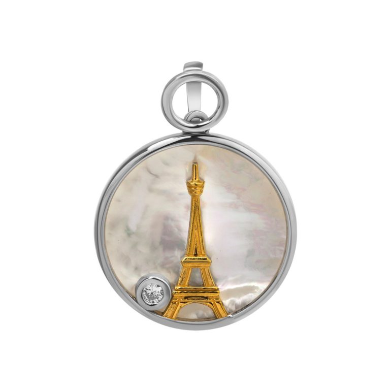 Sidabrinis pakabukas su perlamutru ir cirkonio akute - Eifelio Bokštas