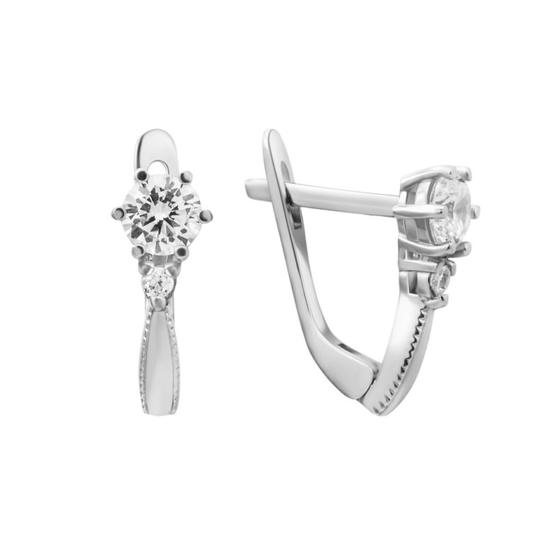 white gold earrings with cubic zirconia