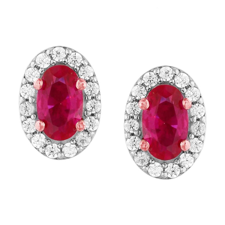 white gold earrings with ruby and diamonds