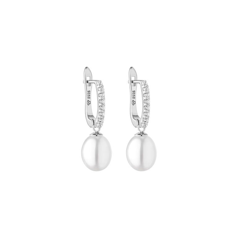 Sterling Silver Earrings With Cultivated Pearls And Cubic Zirconia