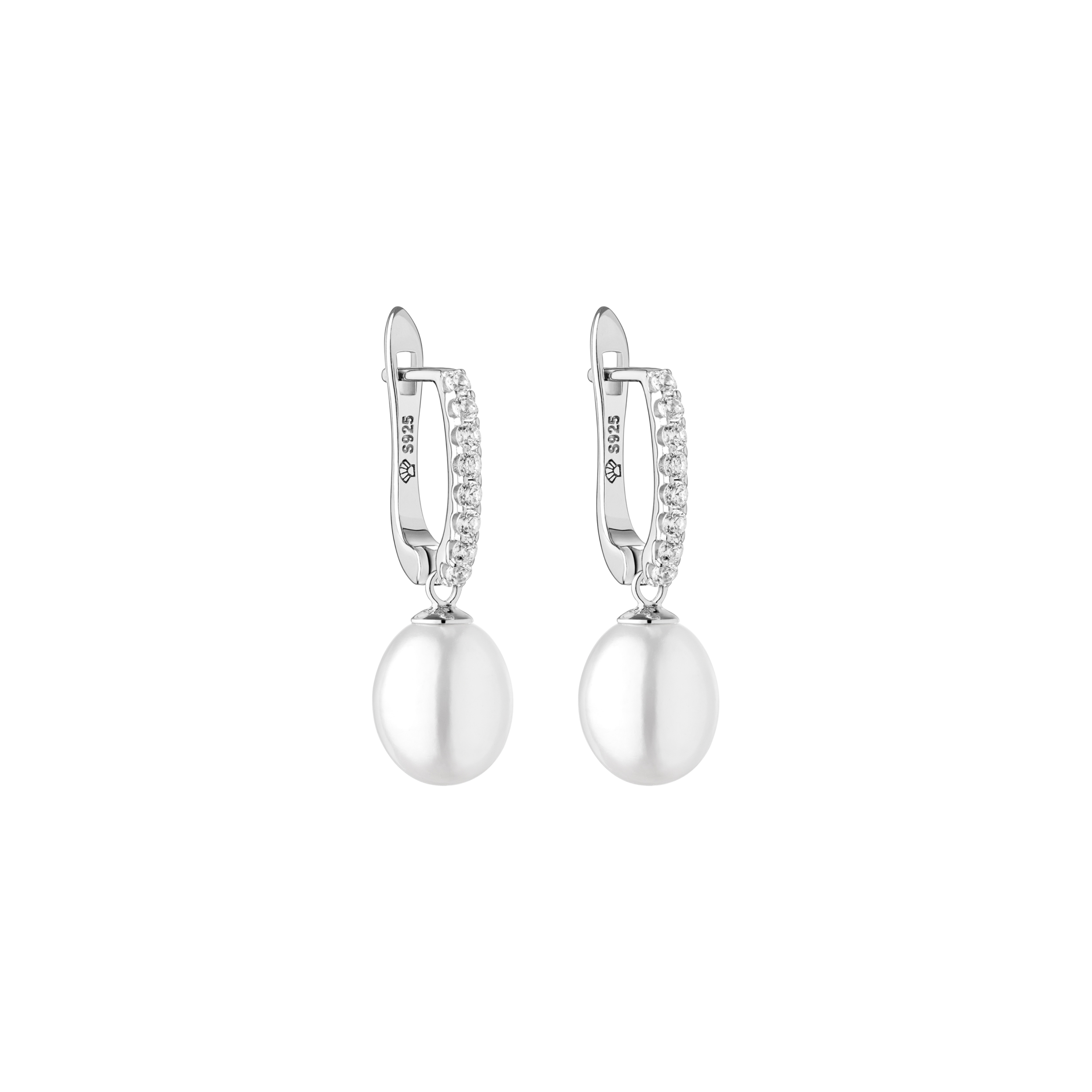 Sterling Silver Earrings With Cultivated Pearls And Cubic Zirconia