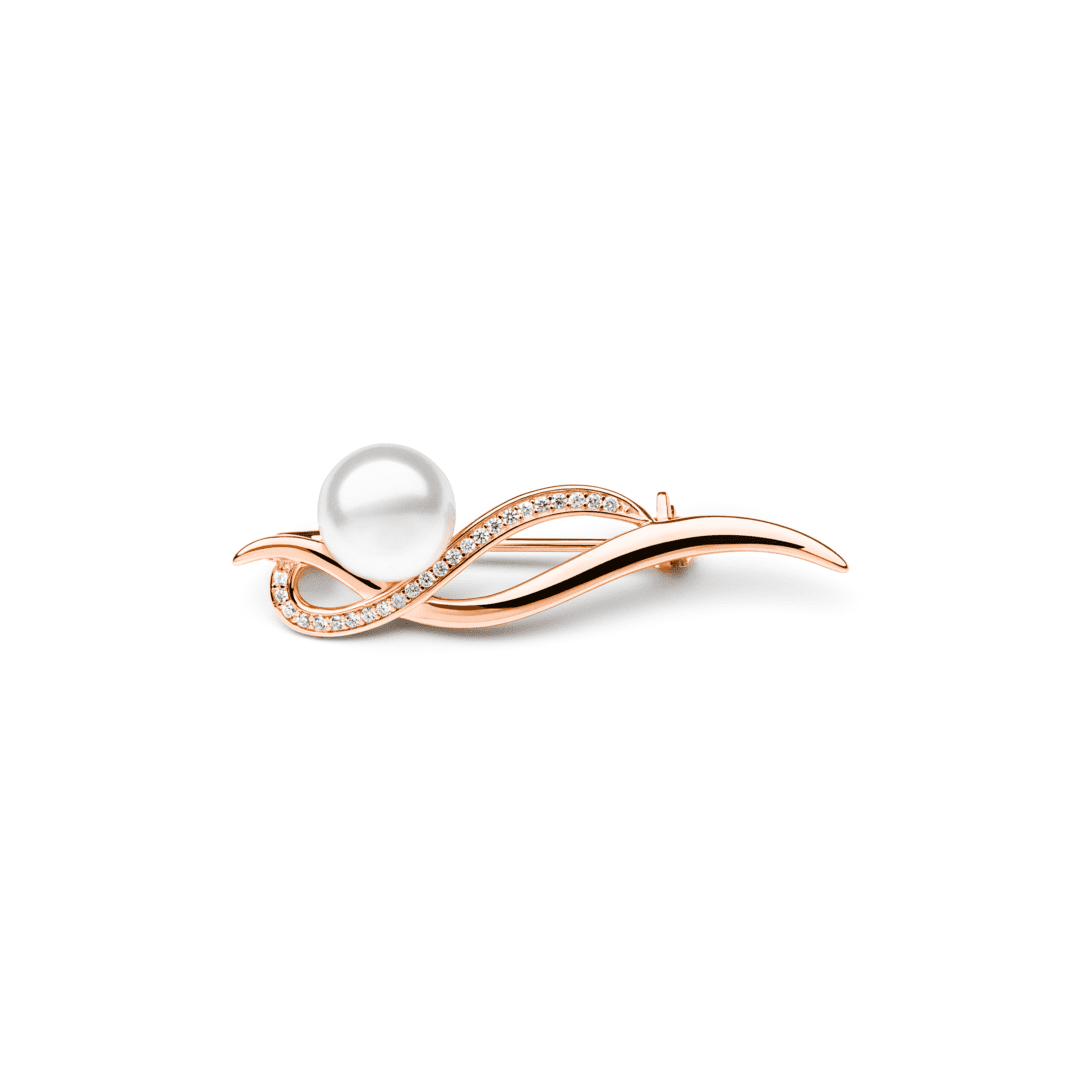 gold plated sterling silver brooch with pearl and cubic zirconia