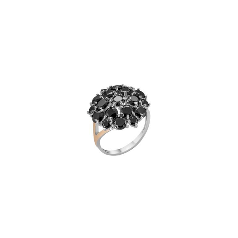 sidabrinis žiedas su auksinėmis plokštelėmis ir tamsiai rudais cirkoniais