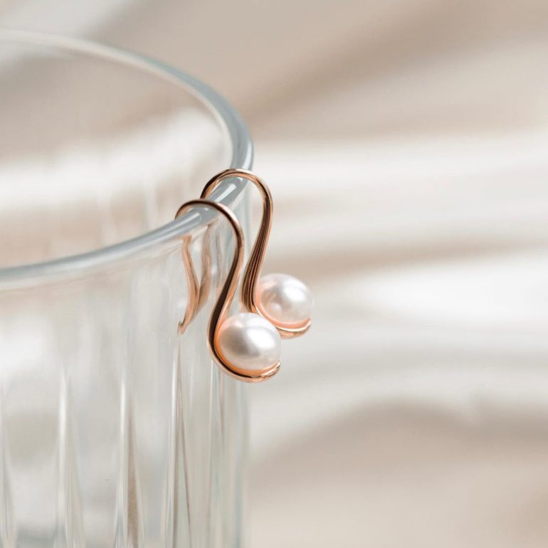 gold plated white pearl earrings