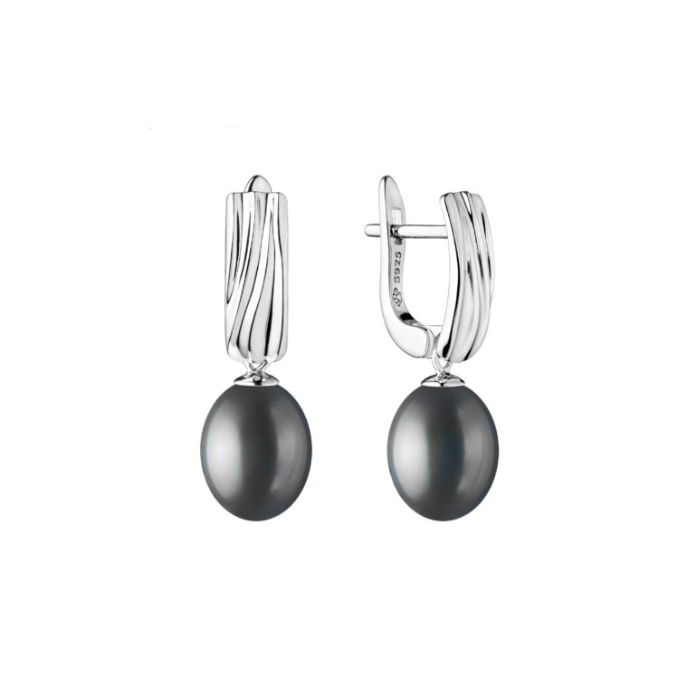 sterling silver earrings with black pearls