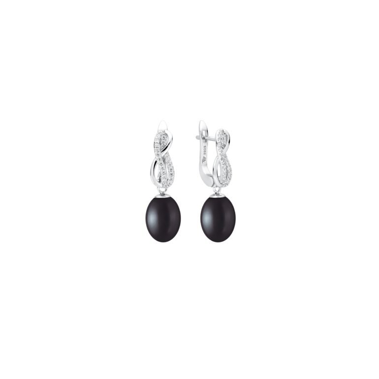 sidabriniai auskarai su juodais perlais ir cirkoniu