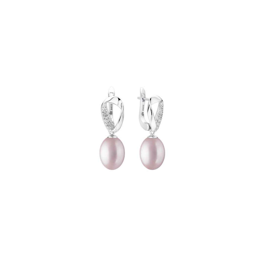 sterling silver earrings with lavender pearls and cubic zirconia