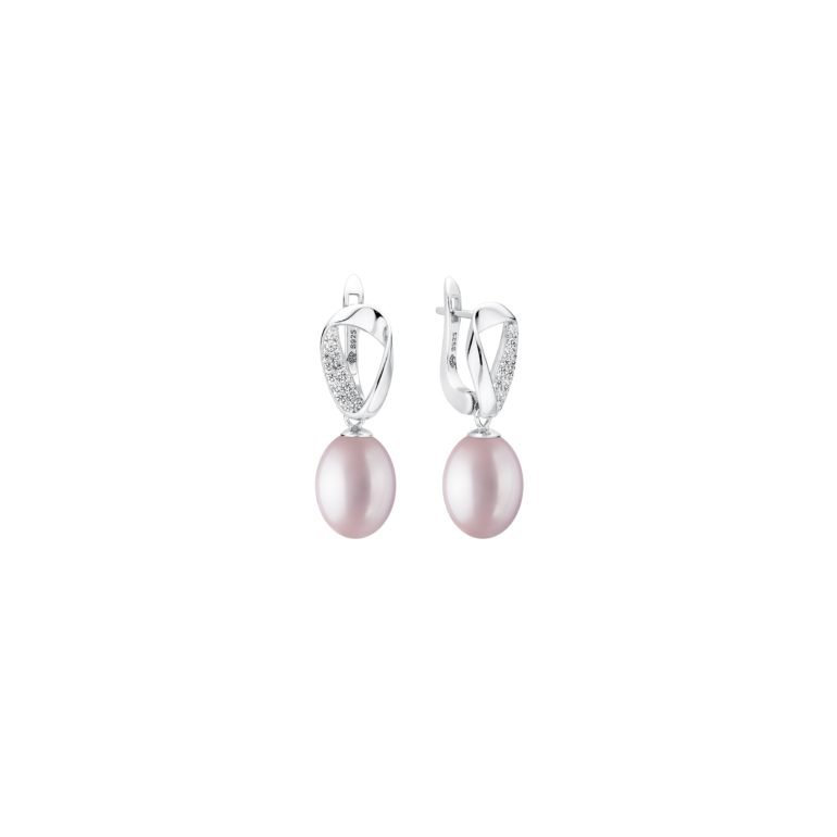 sterling silver earrings with lavender pearls and cubic zirconia