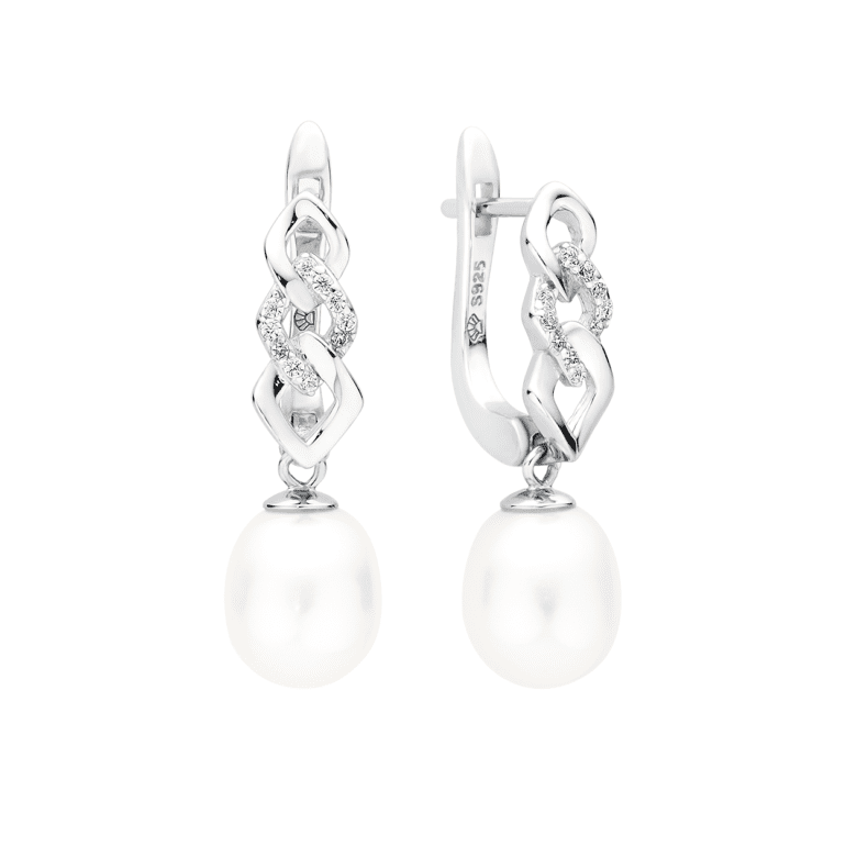 sterling silver earrings with white pearls and cubic zirconia