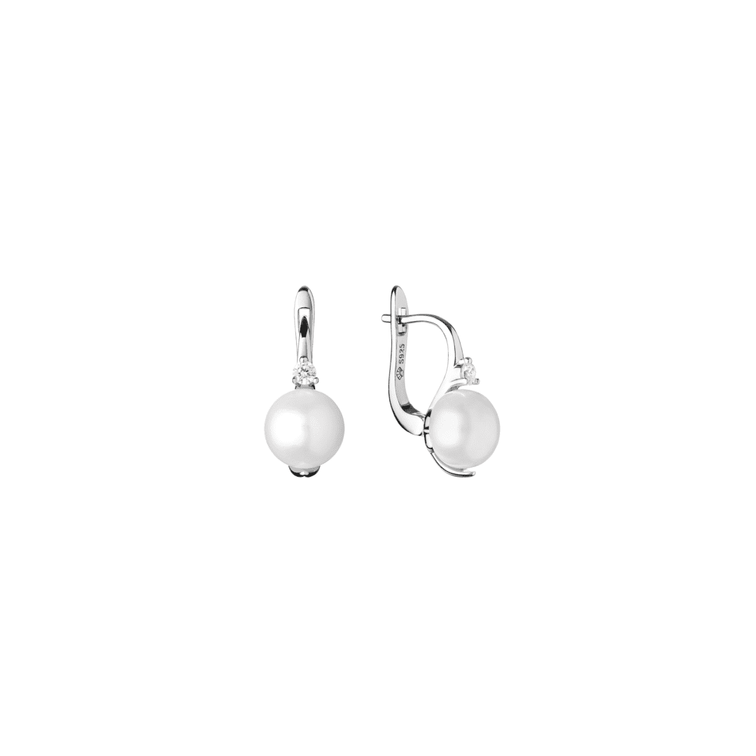 sterling silver earrings with white pearls and cubic zirconia