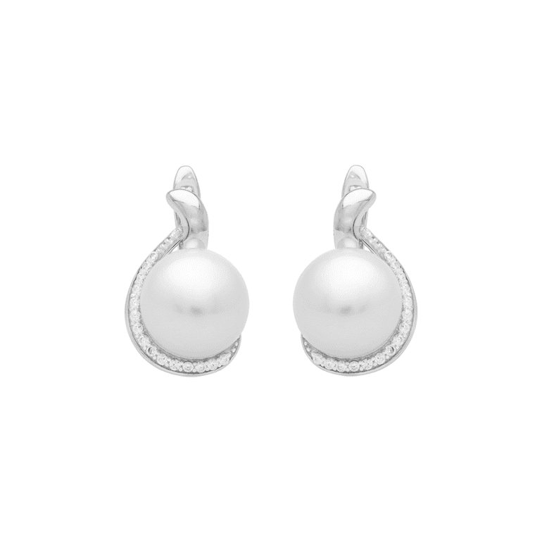 sterling silver earrings with white pearls and cubic zirconia