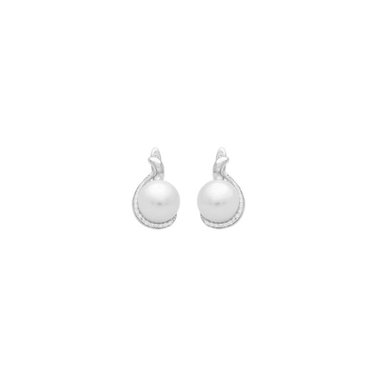 Elegantiški sidabriniai auskarai su baltais perlais ir cirkoniu