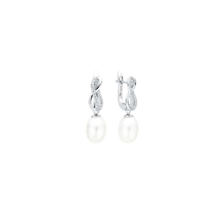 sterling silver earrings with white pearls and cubic zirconia