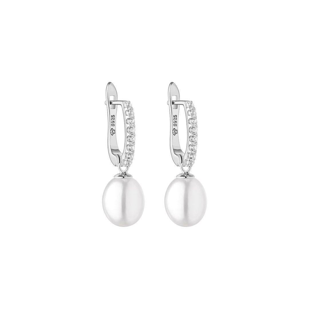 sterling silver white pearl earrings with cubic zirconia