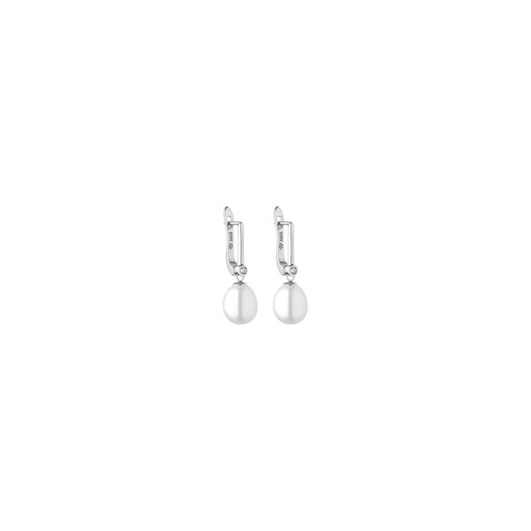 sterling silver white pearl earrings with cubic zirconia