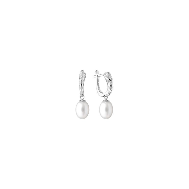 sterling silver pearl earrings with cubic zirconia