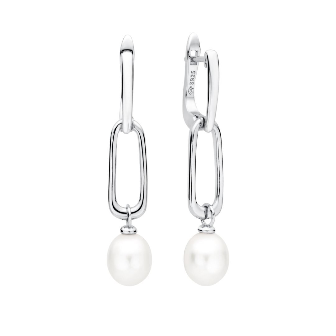 sterling silver dandling pearl earrings