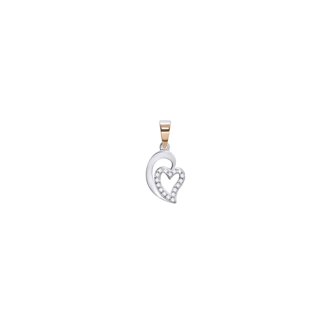 Elegantiškas širdutės formos sidabrinis pakabukas su auksine plokštele ir cirkoniais