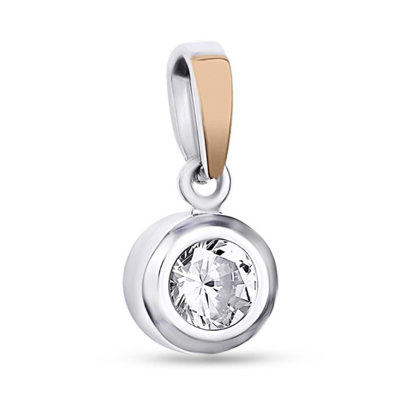 Smulkus sidabrinis pakabukas su auksine plokštele ir cirkonio akute