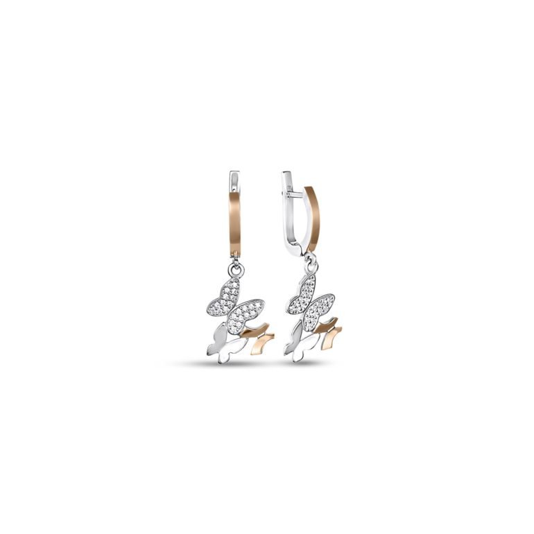 gold plated sterling silver butterfly earrings with cubic zirconia