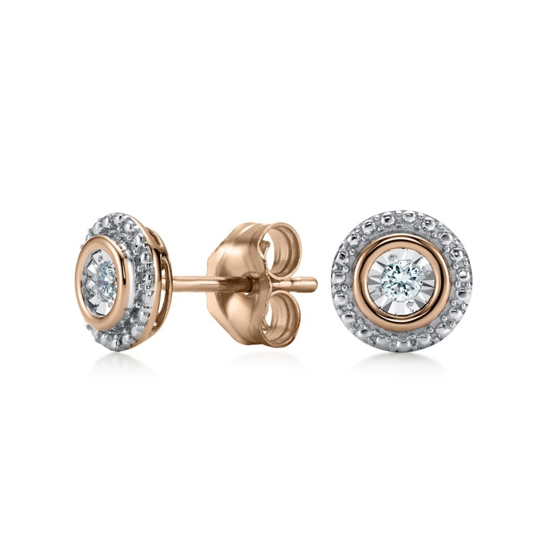 rose gold stud earrings with diamonds