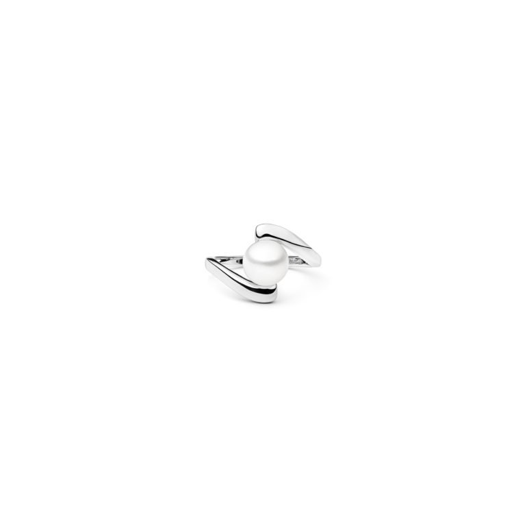 Elegantiškas sidabrinis žiedas su baltu kultivuotu perlu