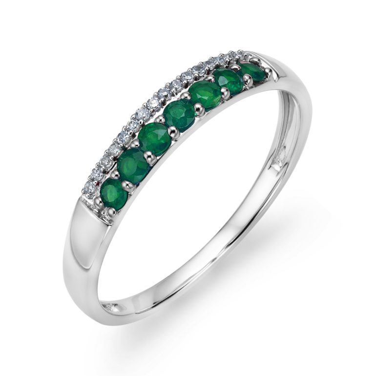 white gold ring with emeralds and diamonds