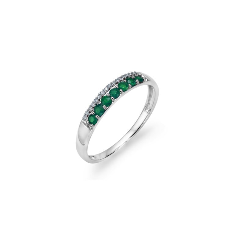 balto aukso žiedas su smaragdais ir deimantais