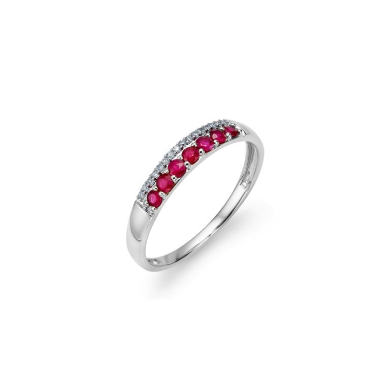 white gold ring with rubies and diamonds