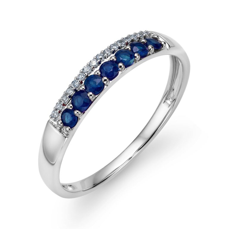 balto aukso žiedas su safyrais ir deimantais