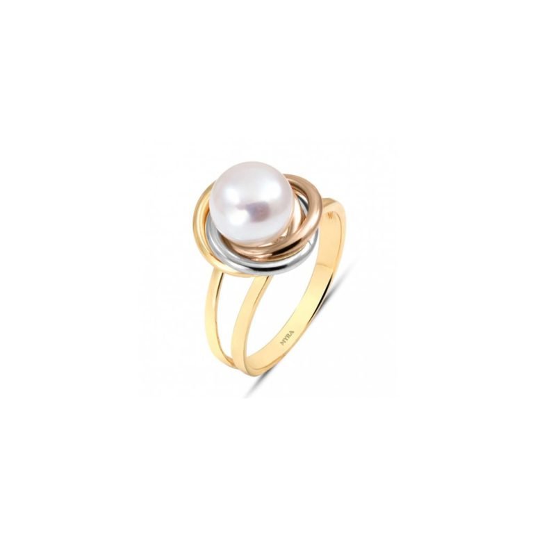 14ct yellow, rose and white gold ring with pearl