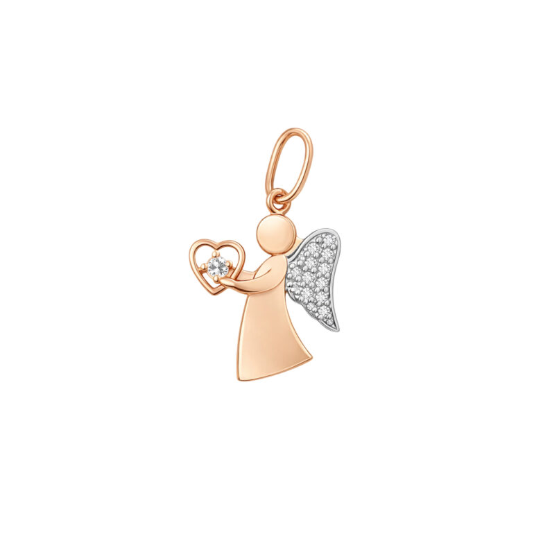 Rose Gold Angel Pendant With Cubic Zirconia