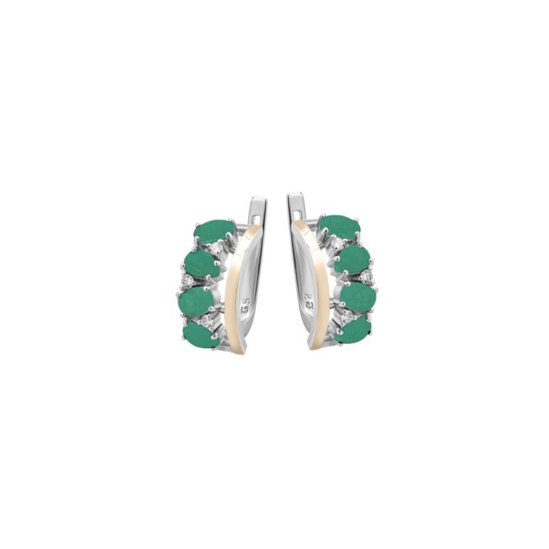 gold plated sterling silver earrings with green and white cubic zirconia