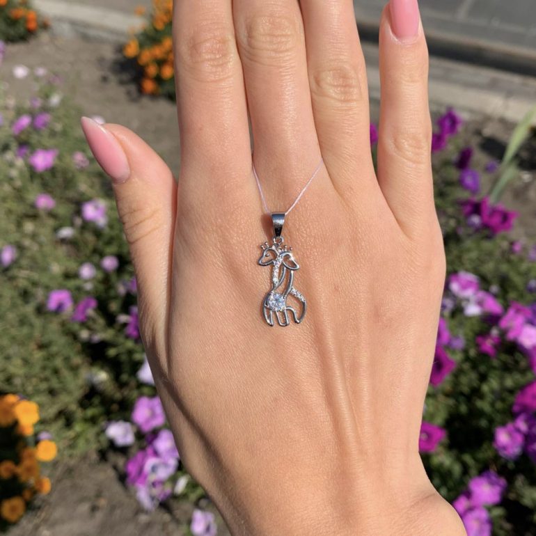 Sterling Silver Giraffe Pendant With Cubic Zirconia