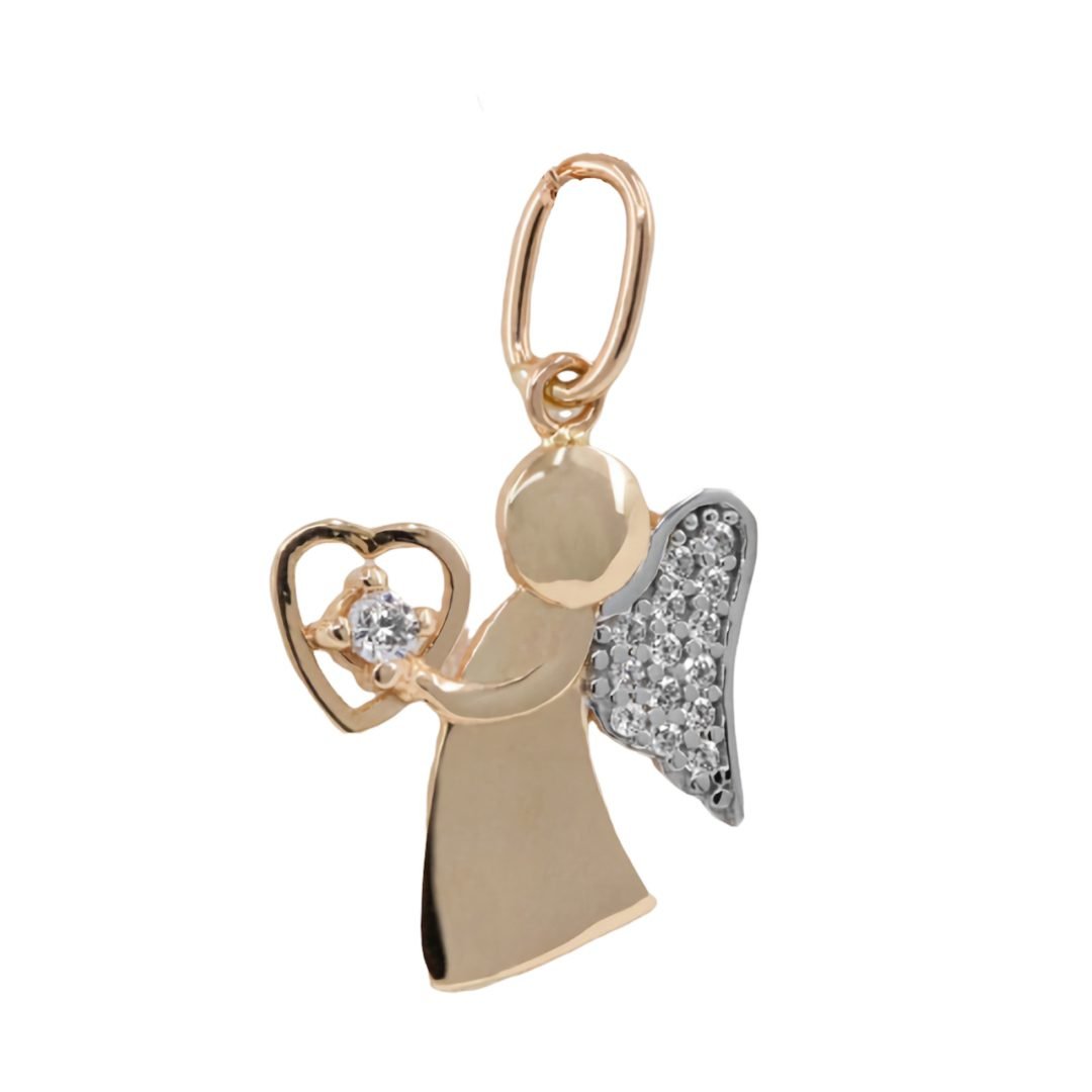 rose gold angel pendant with cubic zirconia