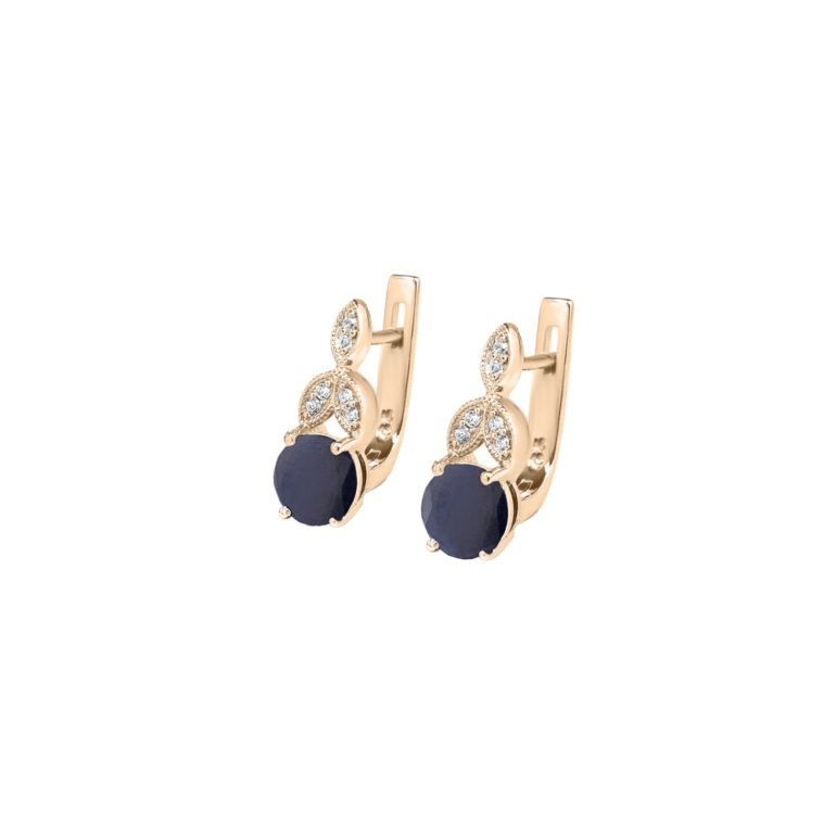 rose gold earrings with sapphires and fiianits