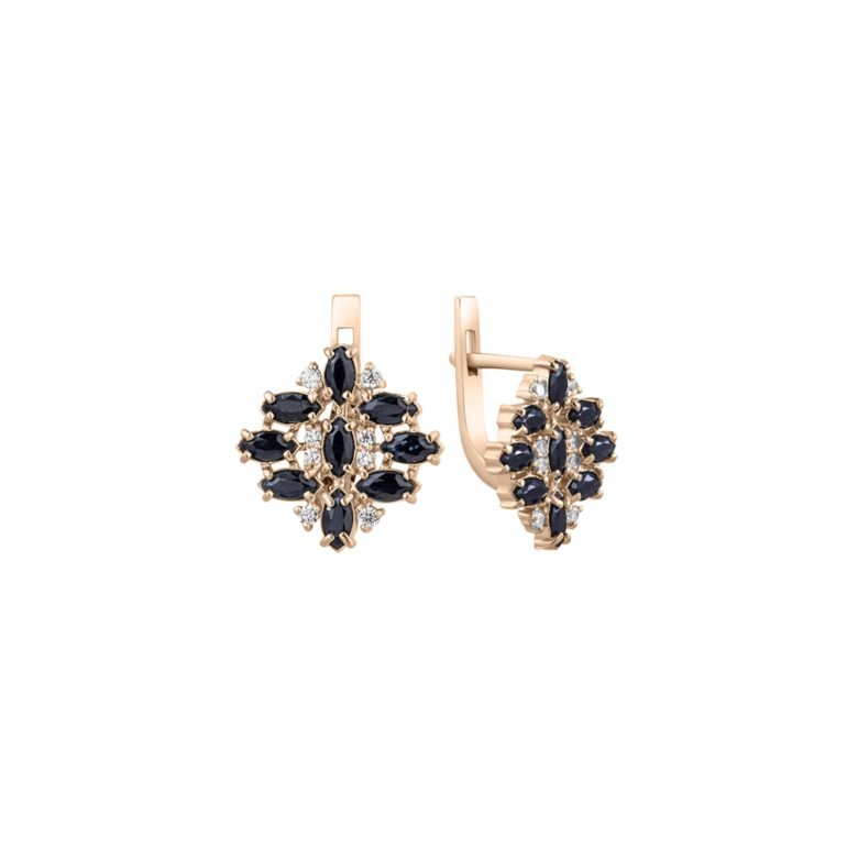 rose gold earrings with sapphires and fianits