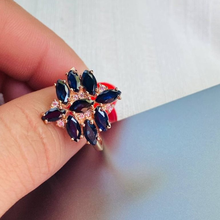 Rose Gold Ring With Sapphires And Fianits