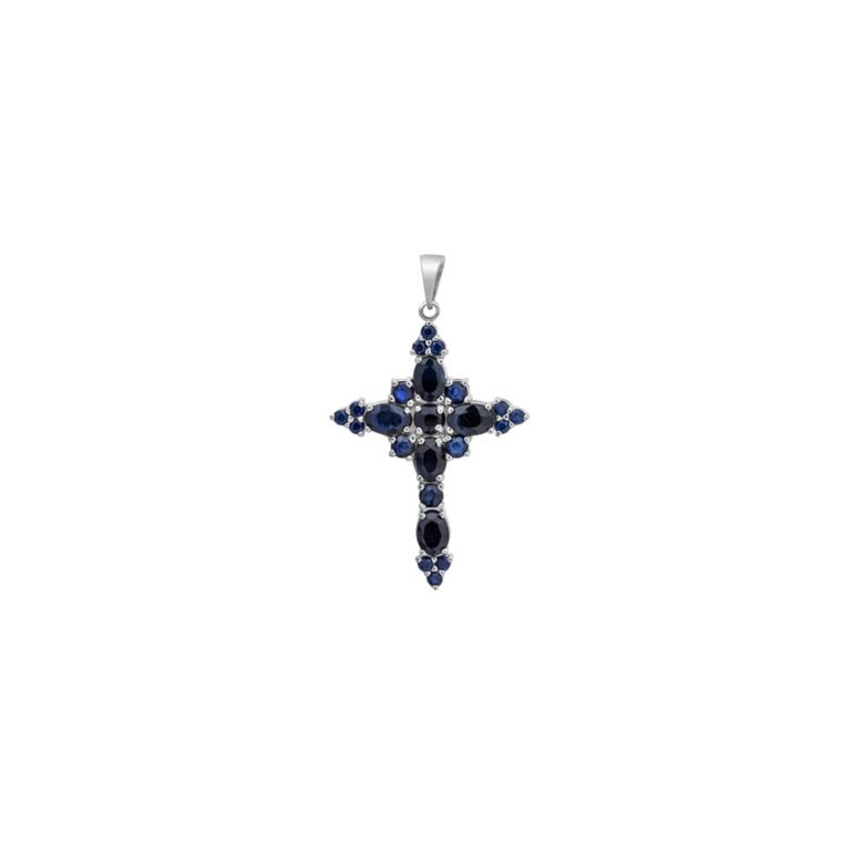 sterling silver cross pendant with sapphires