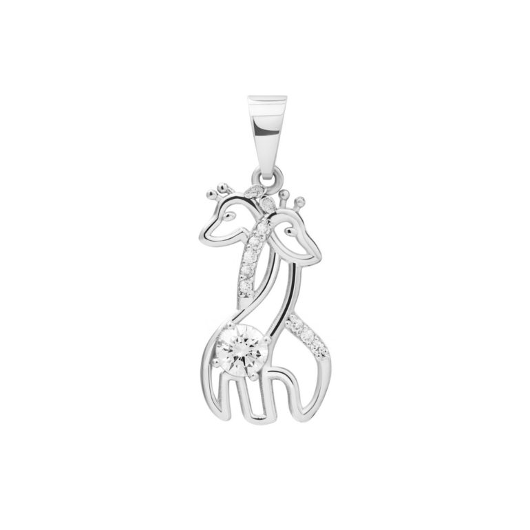 sterling silver giraffe pendant with cubic zirconia
